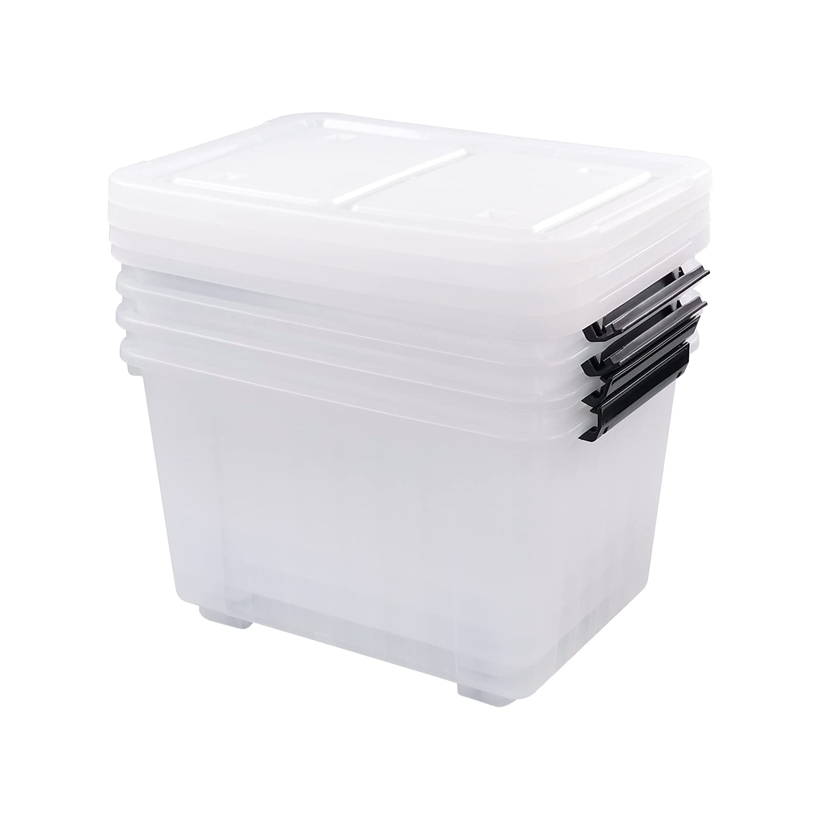30 L Stackable Clear Storage Bins With Lids and Wheels (4 Count)
