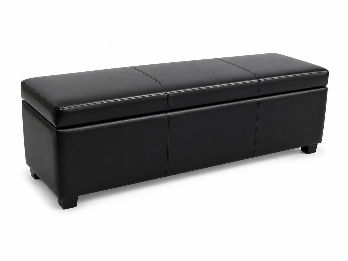 Cosmopolitan 34" Wide Vegan Leather Storage Ottoman in Blue
