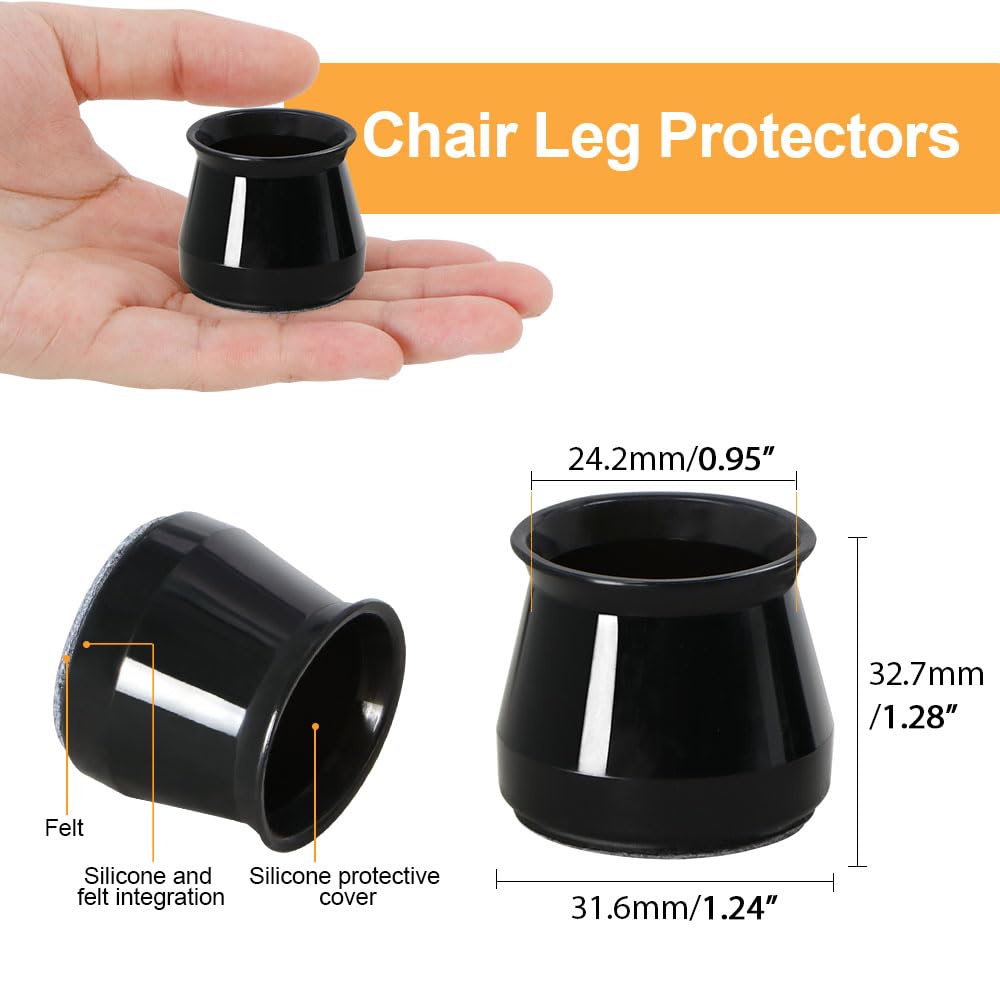 32 Pcs Chair Leg Floor Protectors for Hardwood Floors Black (32 Count)