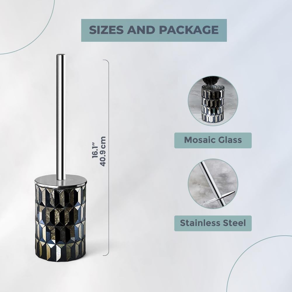 Cute Toilet Brush and Holder Set Mosaic Glass