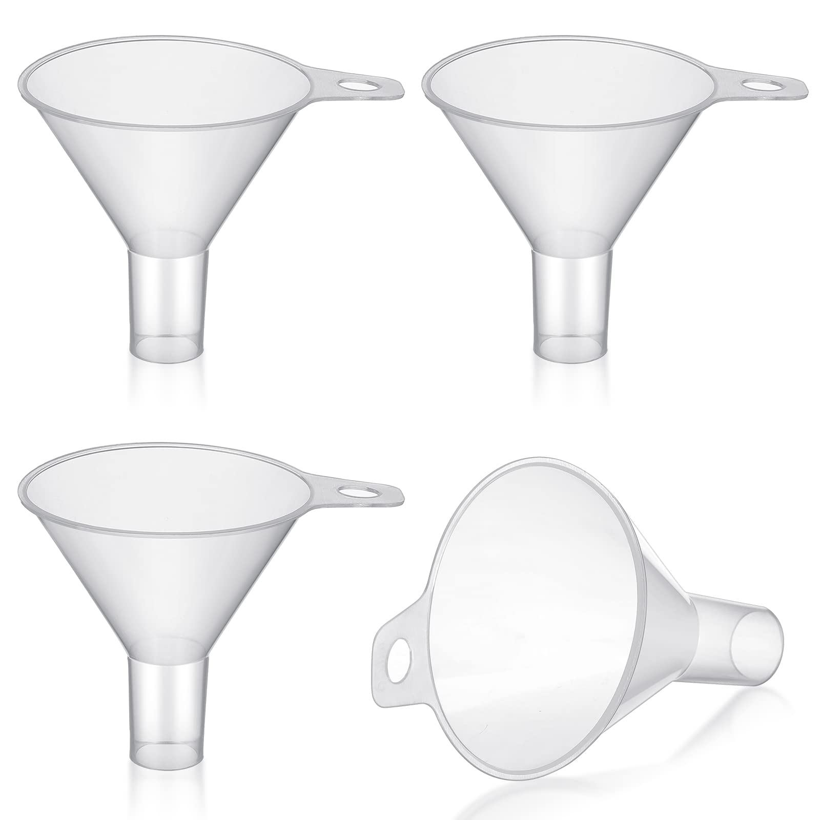 4 Packs Small Plastic Funnel for Filling Small Bottles 2.56 Inch Clear Wide Mouth Plastic Funnel for Filling Water Powder Essential Oils Perfumes Kitchen Bath Garage Use (4 Count)