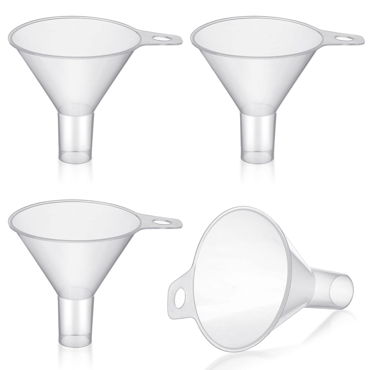 4 Packs Small Plastic Funnel for Filling Small Bottles 2.56 Inch Clear Wide Mouth Plastic Funnel for Filling Water Powder Essential Oils Perfumes Kitchen Bath Garage Use (4 Count)