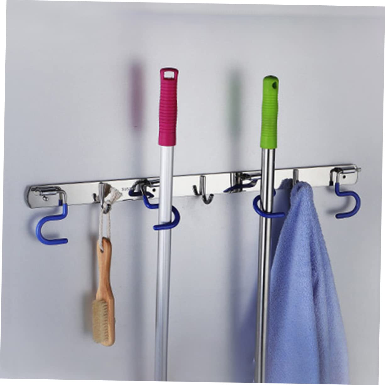 304 Stainless Steel Wall Mounted Mop Holder Heavy Duty Broom Gripper for Kitchen and Garden Adjustable Mop Hanger Easy Installation Space