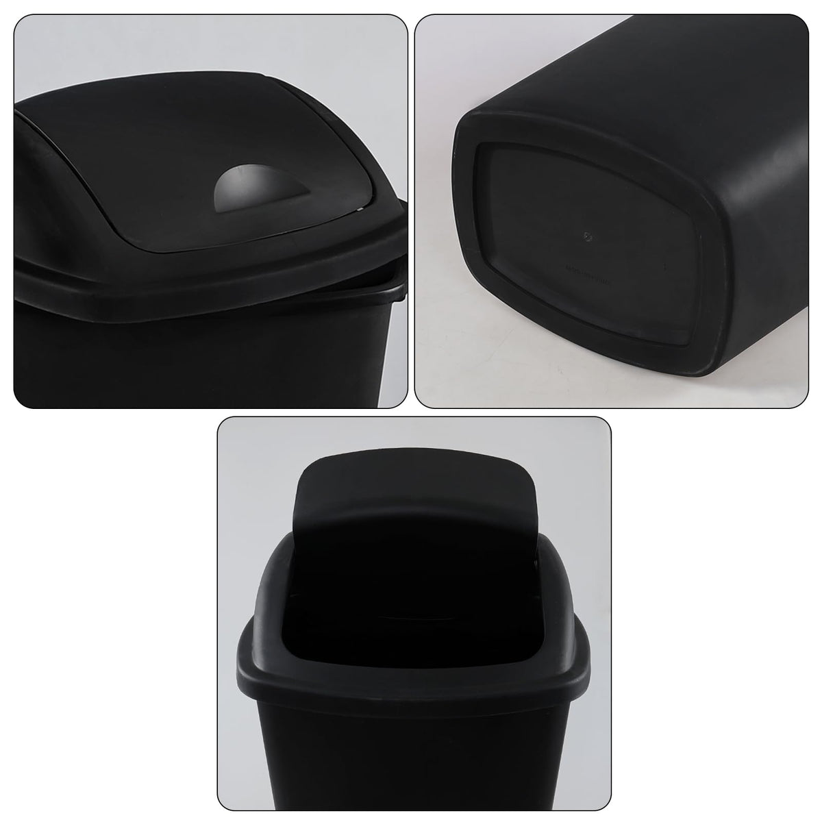13 Gallon 4 Packs Black Plastic Trash Can with Swing Top Lid (4 Count)