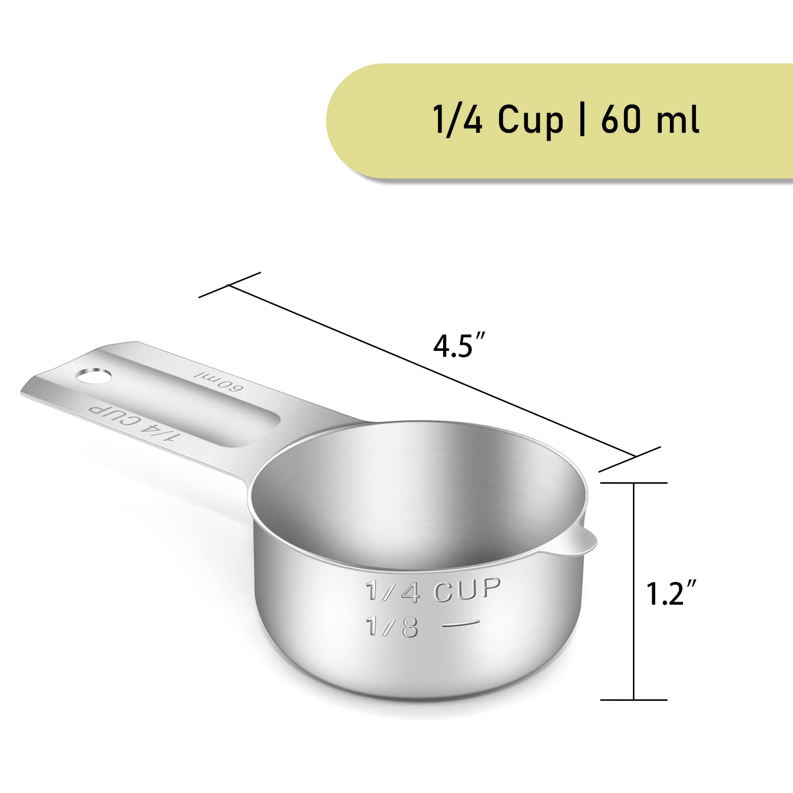 2PCS 1/4CUP(60ml, 2oz) Measuring Cup, 18/8 Stainless Steel Measure Scoop