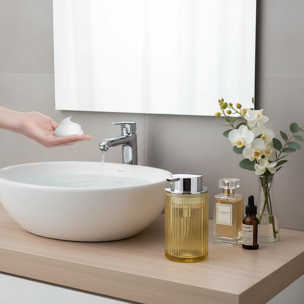 Foaming Soap Dispenser Bathroom Amber Glass Foam Hand Soap Dispenser