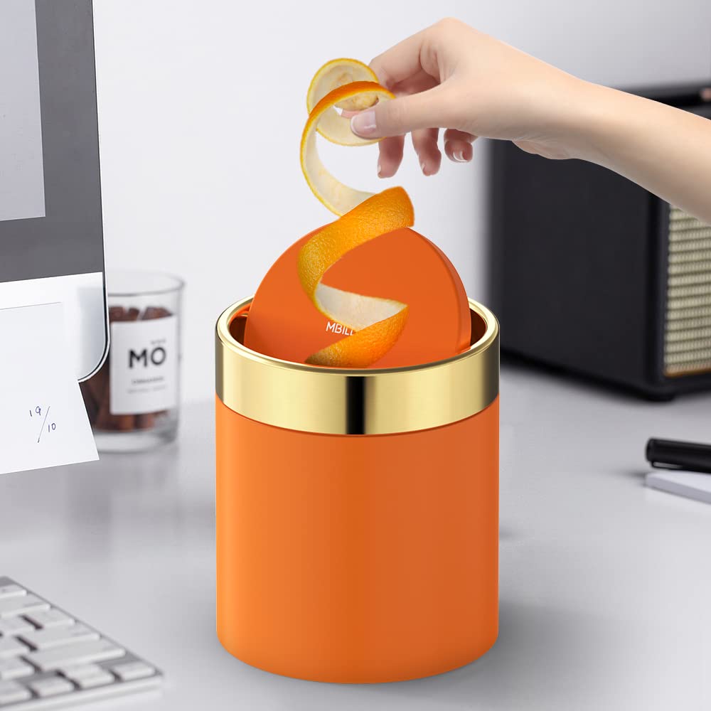 0.4 Gal Orange Desktop Mini Swing Lid Trash Can