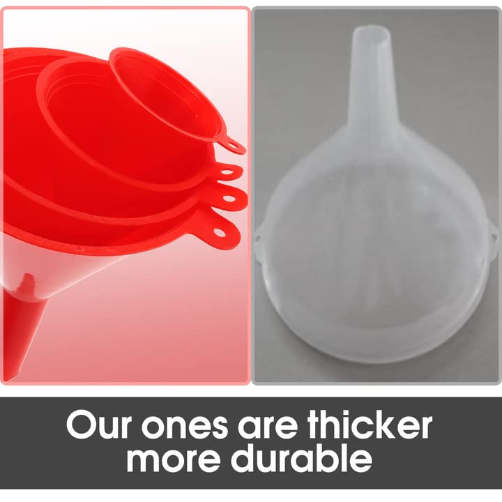 Oil Funnel Plastic Gas Funnels Set Small Funnel Kit for Car Kitchen Use for Filling Bottles Jars Containers and Fluids Mini Small Large (4 Count)