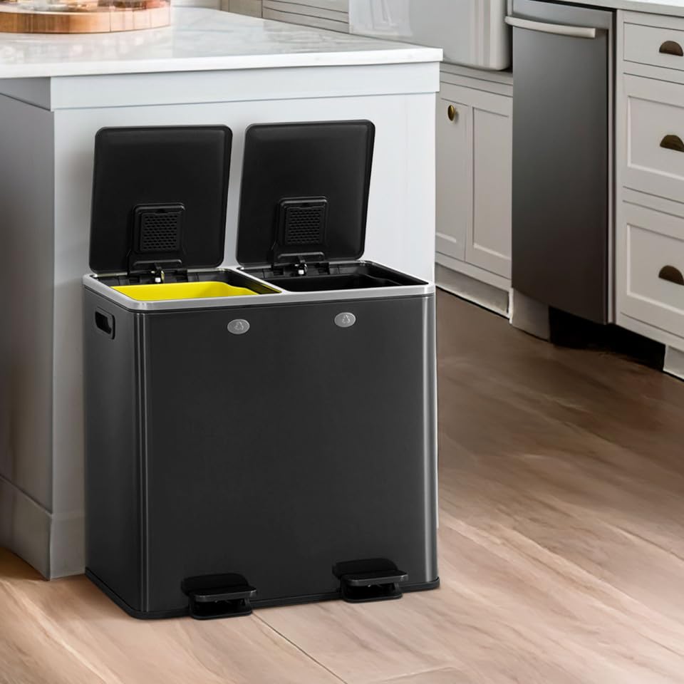 Black Dual Trash Can w (2 Count (25L each))