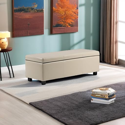 Avalon 54" Wide Linen Look Fabric Storage Ottoman in Fawn Brown