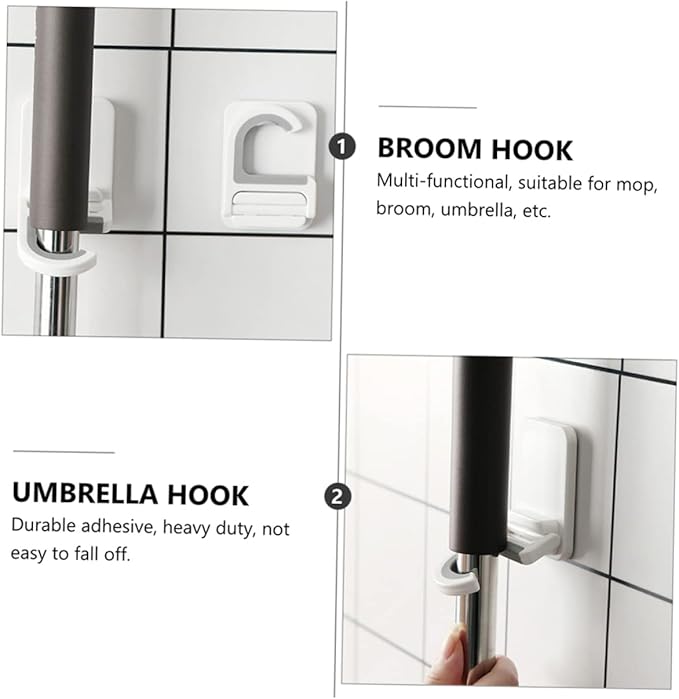 3pcs Wall Mounted Mop Holder Hooks Traceless Heavy Duty Broom Organizer Multifunctional Mop Hanger for Home Kitchen and Garage