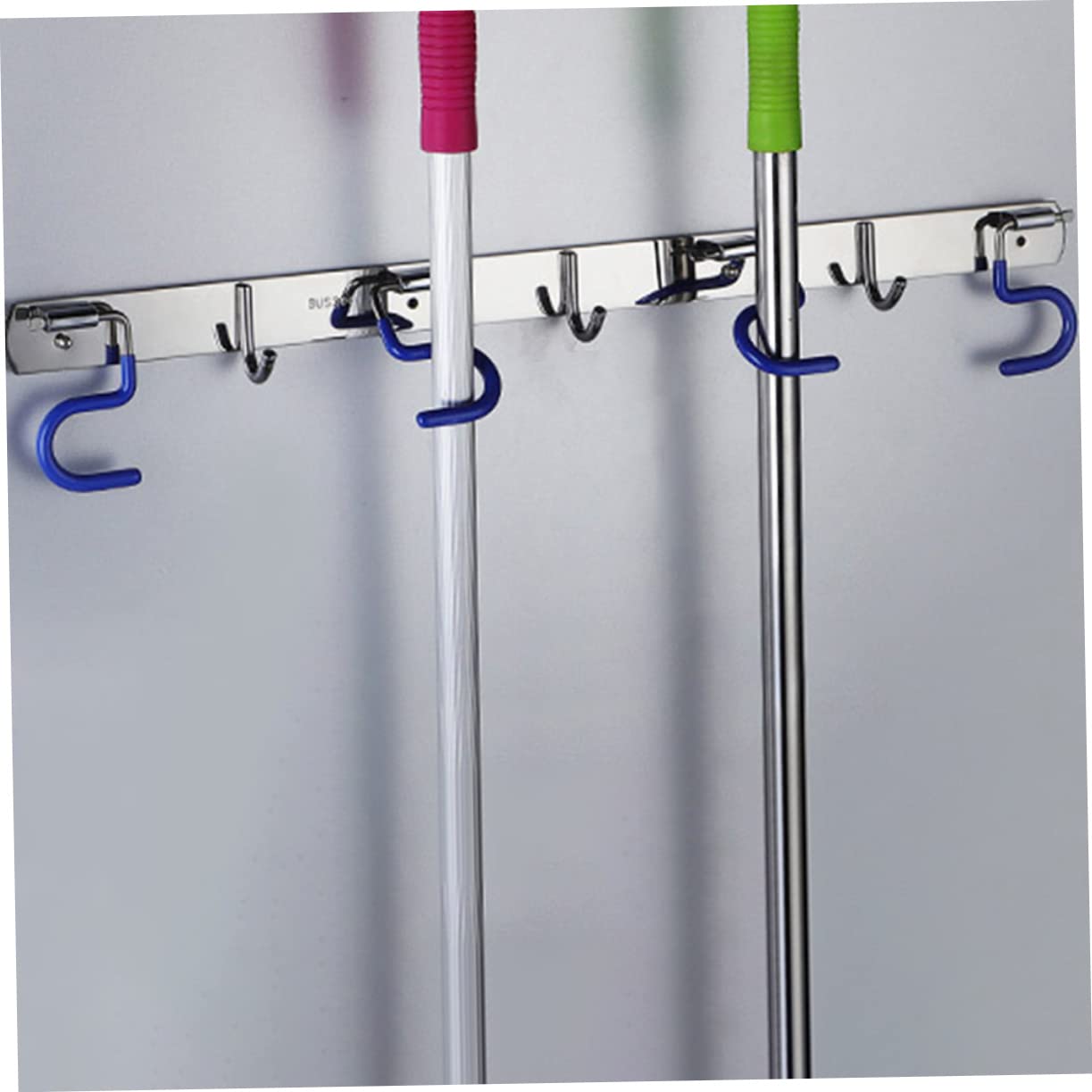 304 Stainless Steel Wall Mounted Mop Holder Heavy Duty Broom Gripper for Kitchen and Garden Adjustable Mop Hanger Easy Installation Space