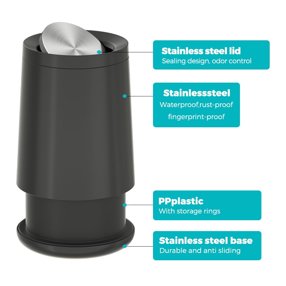 2.1 gallon 8L Black Trash Can