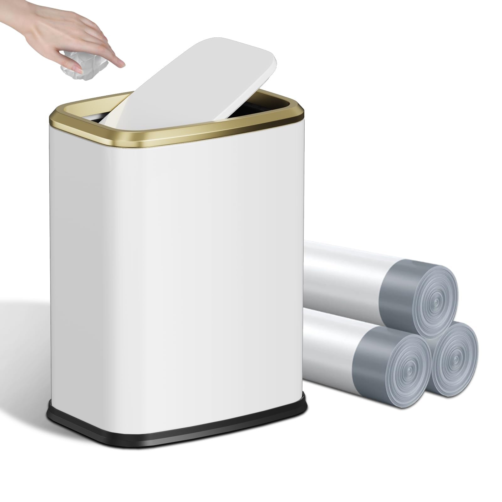 8L 2.1 Gallon Small Bathroom Trash Can with Lid (60 Count)
