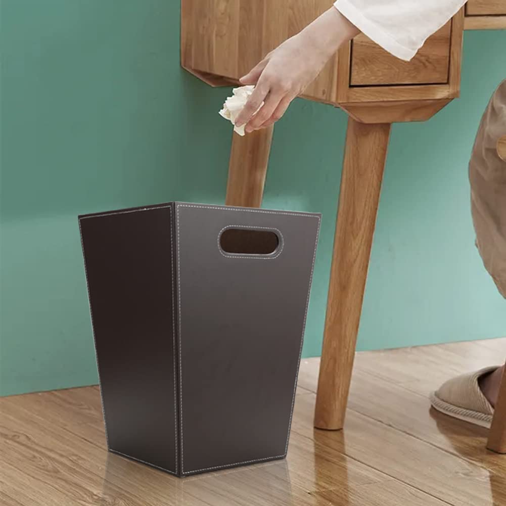 Classic Pu Leather Trash Can Wastebasket