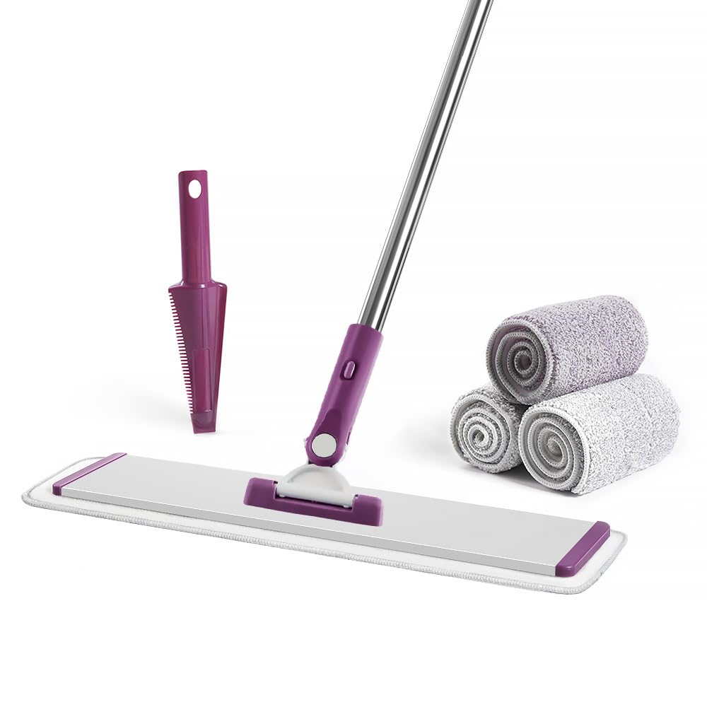 18" Commercial Flat Microfiber Floor Mop Cleaning System with 4 Washable Pads Cleaner for Laminate Tile