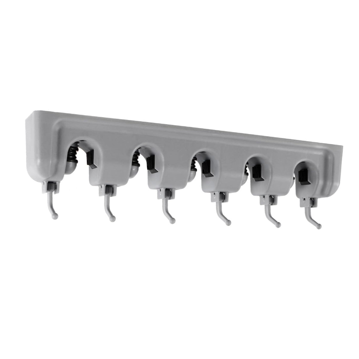 Mop Broom Holder Wall Mounted Storage Rack with Slots and Hooks for Garden Garage and Kitchen Organization Grey and Easy to Install Utility Rack