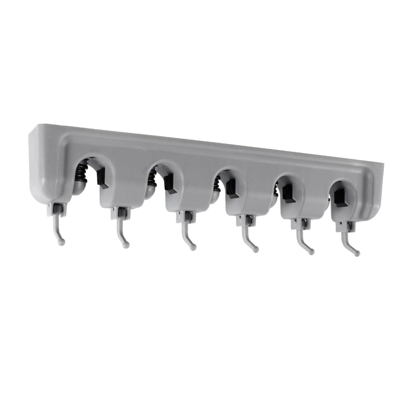 Mop Broom Holder Wall Mounted Storage Rack with Slots and Hooks for Garden Garage and Kitchen Organization Grey and Easy to Install Utility Rack