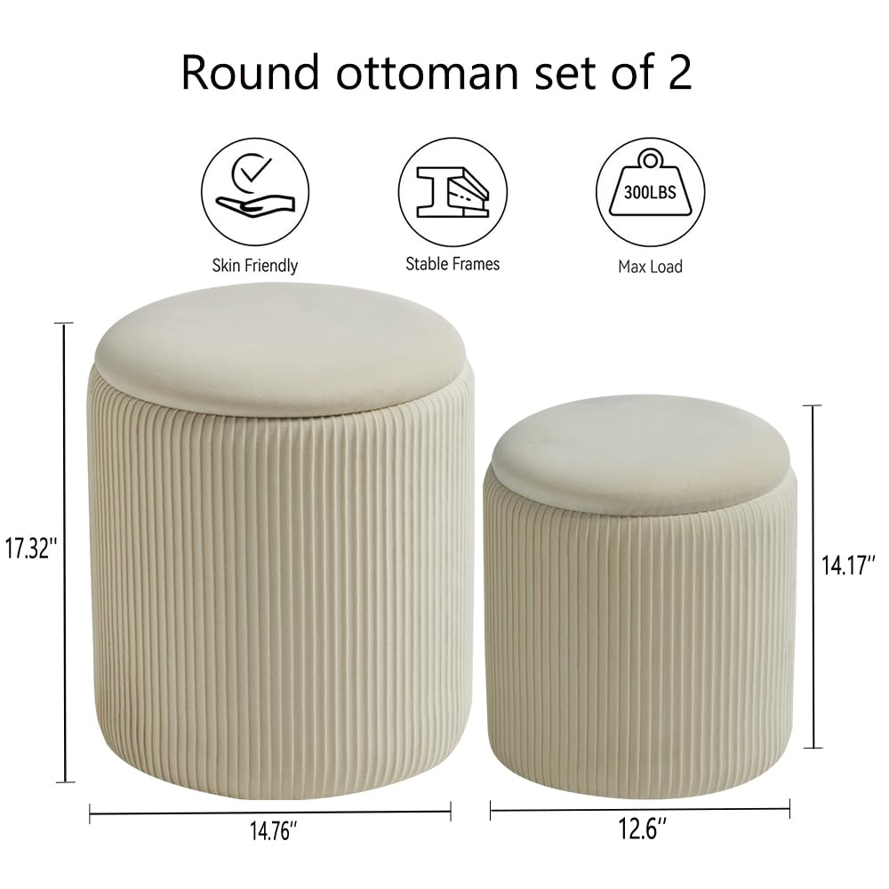 Set of 2 Round Storage Ottoman