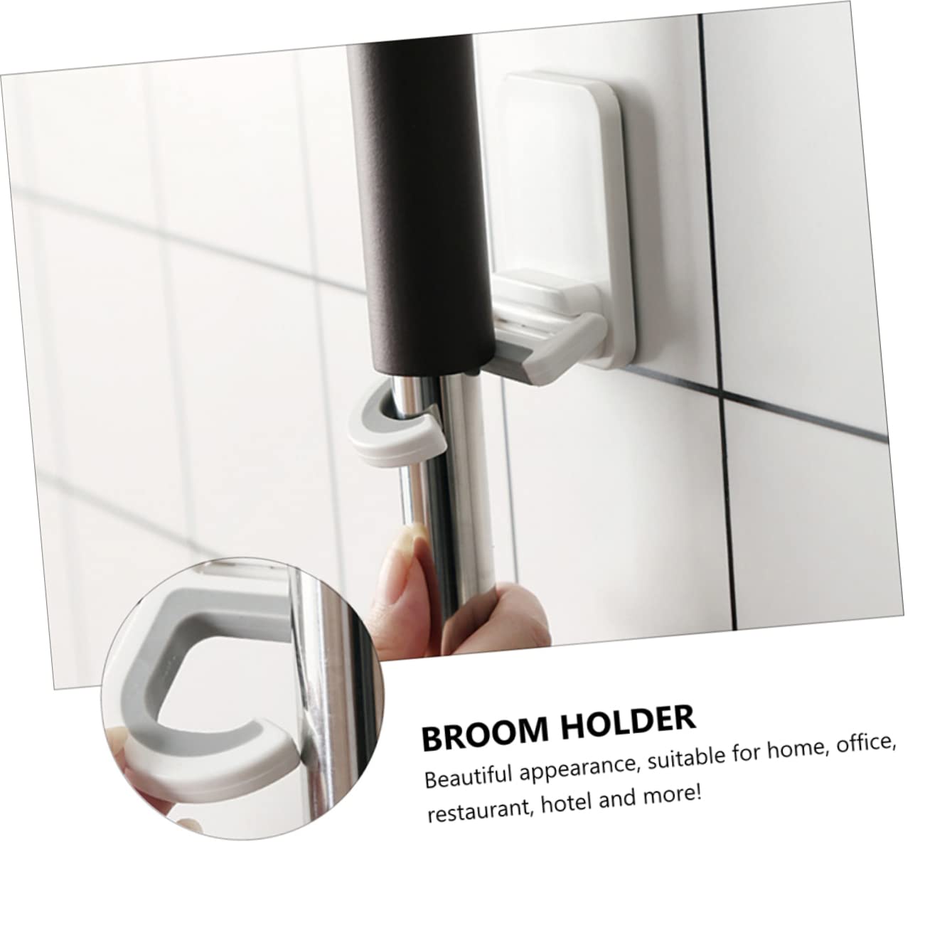 3pcs Punch Wall Mounted Mop Organizer Broom Hooks Space Saving Mop Holder for Home Kitchen Bathroom Adhesive Rack