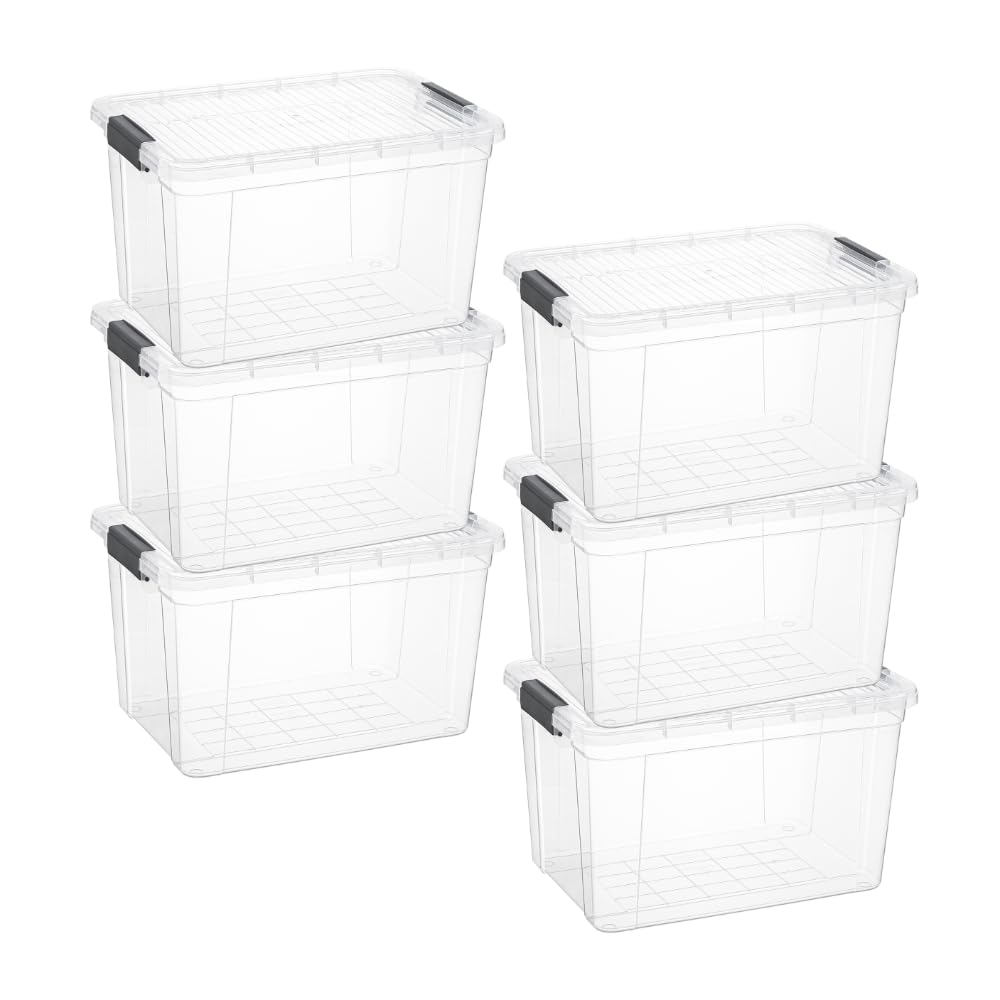 14.7 Quart Clear Plastic Storage Boxes with Lids (6 Count)