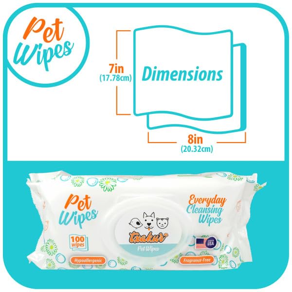pet Wipes for Dogs and Cats Hypoallergenic Natural Products for Cleansing from Nose to Tail 400ct 8x7in Wipes in Packs of 100 Wipes Perfect for Grooming and Cleaning Made in the USA (400 Count)