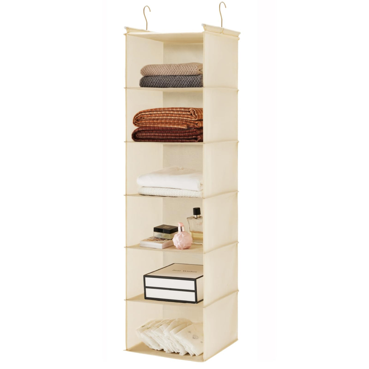 6 Tier Shelf Hanging Closet Organizer with 2 Hooks