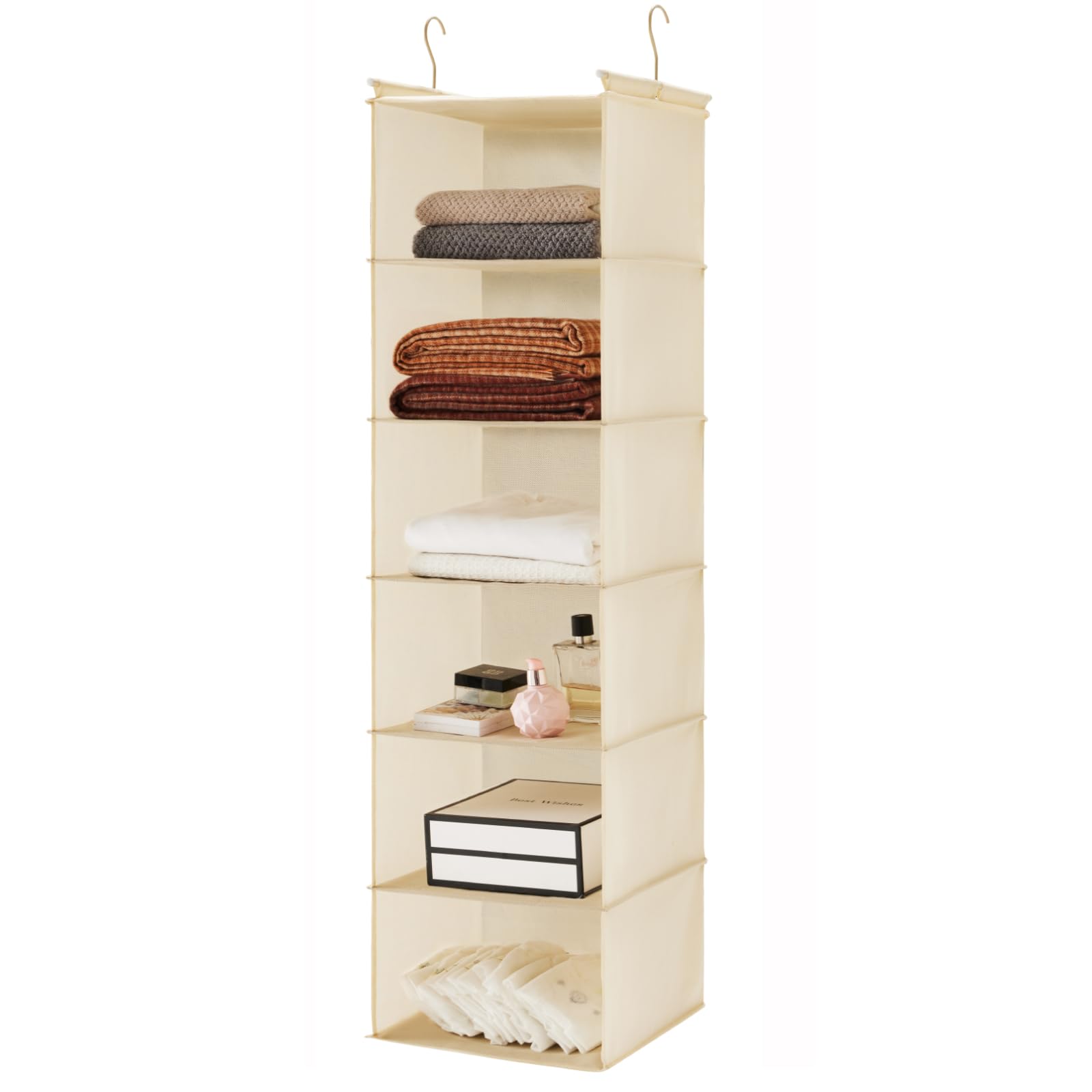 6 Tier Shelf Hanging Closet Organizer with 2 Hooks
