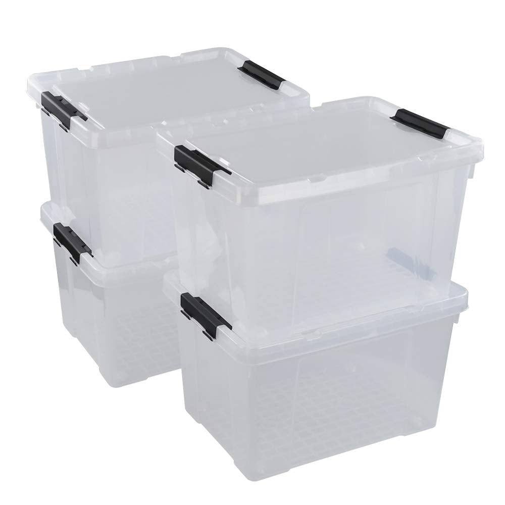 50 Quart Large Clear Rolling Storage Containers Bins with Lid (4 Count)