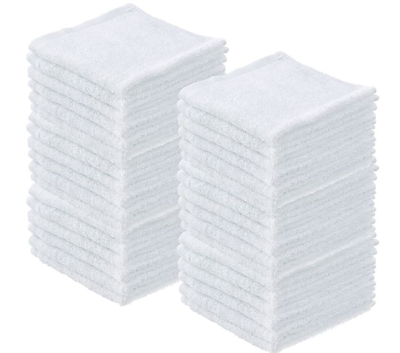 Terry Cloth Rags White Washcloths 100% Cotton 12" Cleaning Cloths (36 Count)