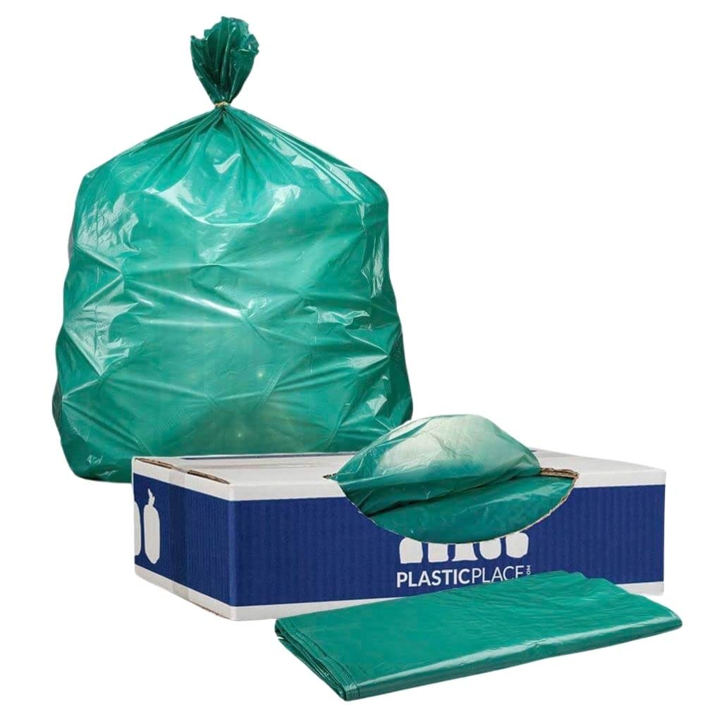 64 65 Gallon Trash Can Liners for Toter │ 1.5 Mil │ Green Heavy Duty Garbage Bags │ 50” x 60” (50 Count)