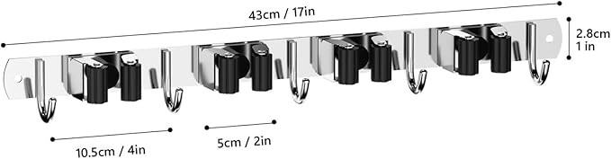 Garage Wall Hook 5 Clamps 4 Hooks for Bicycles Garden Tools Space Efficient Design Broom Holder Wall Mount