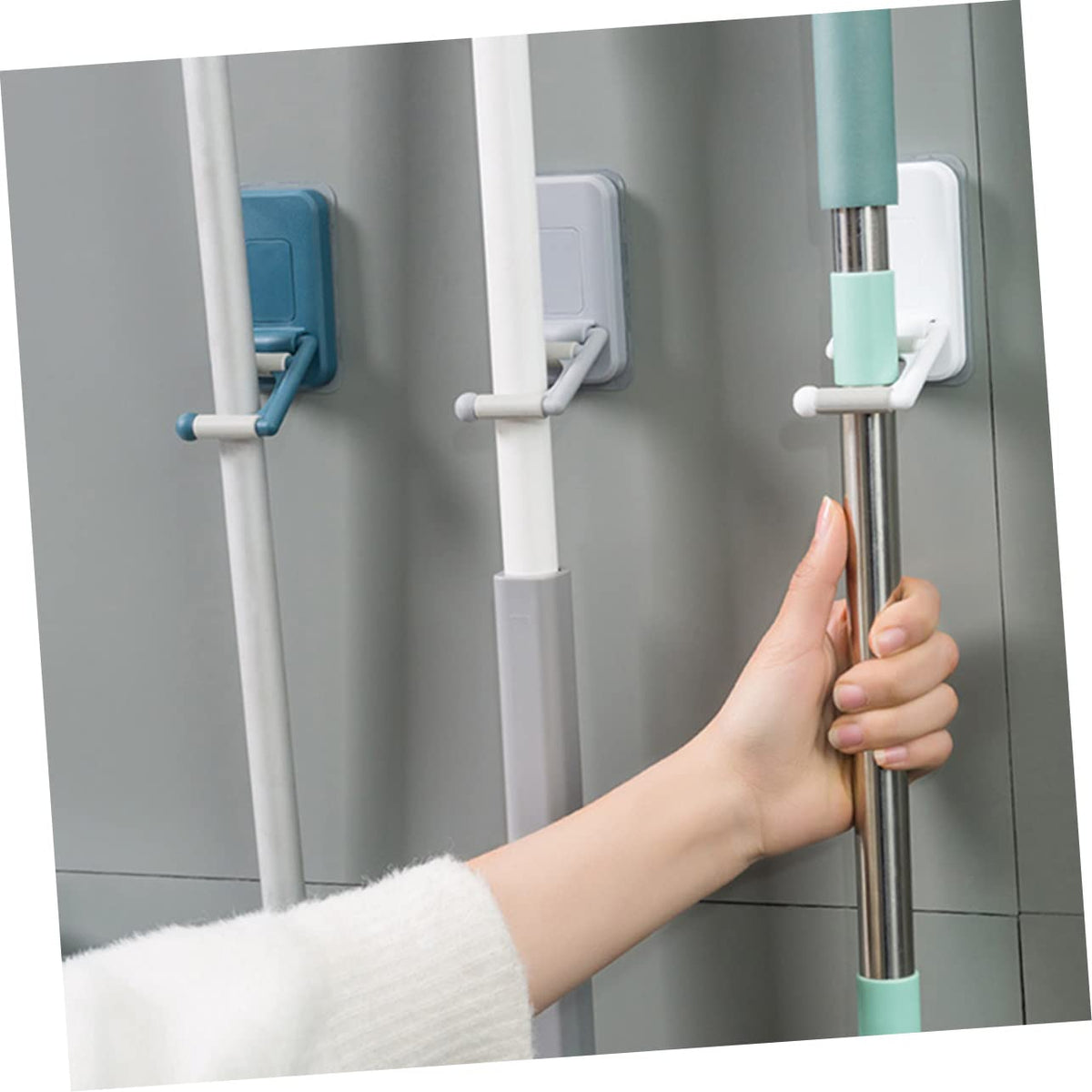 3pcs Adhesive Mop Holder No Drilling Punch Wall Mop Grippers for Broom Organization Space