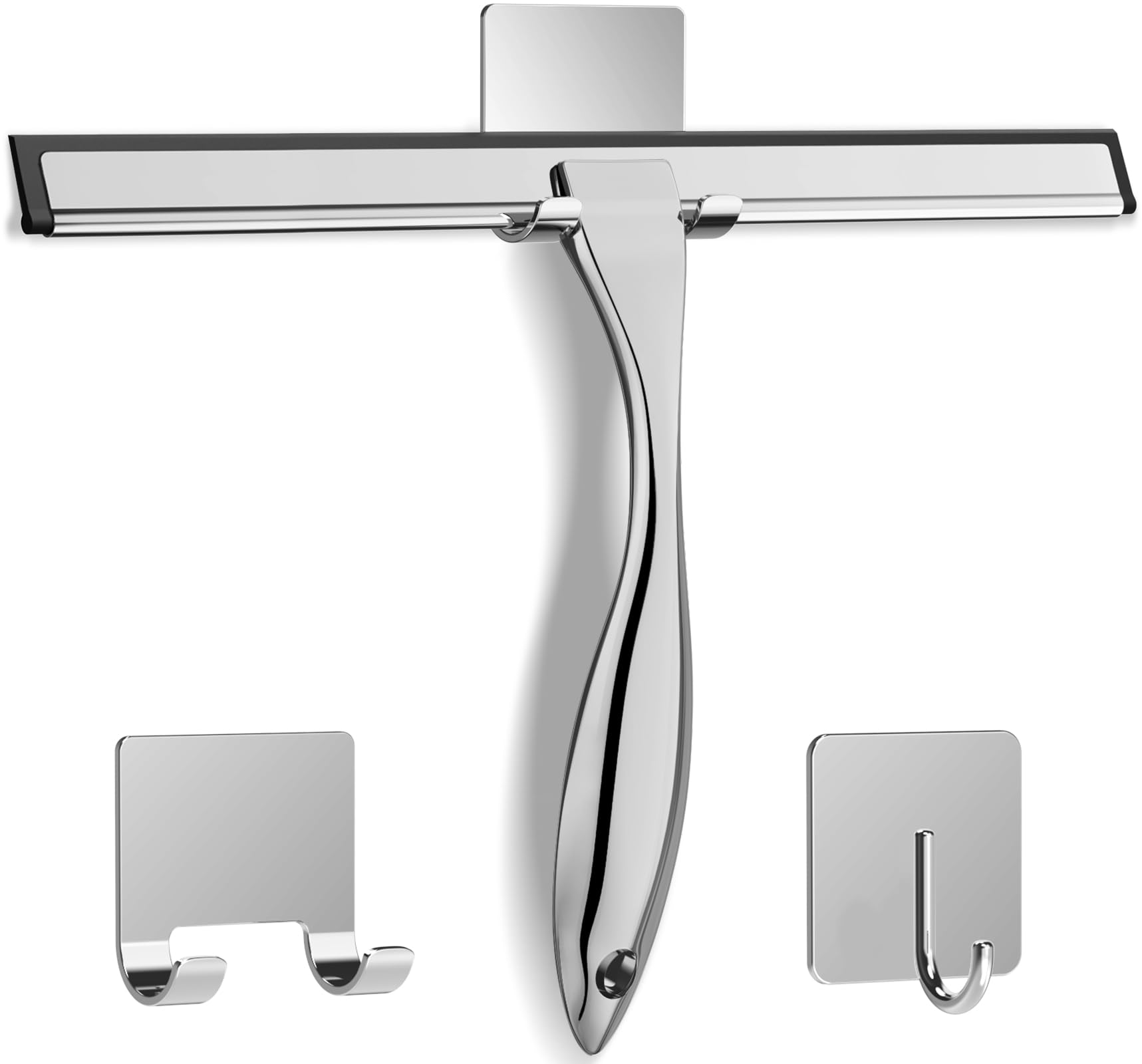 All Purpose Stainless Steel Shower Squeegee for Shower Doors with 2 Adhesive Hooks
