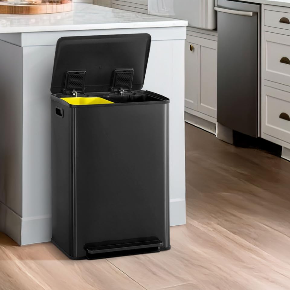 Black Dual Trash Can w (2 Count)