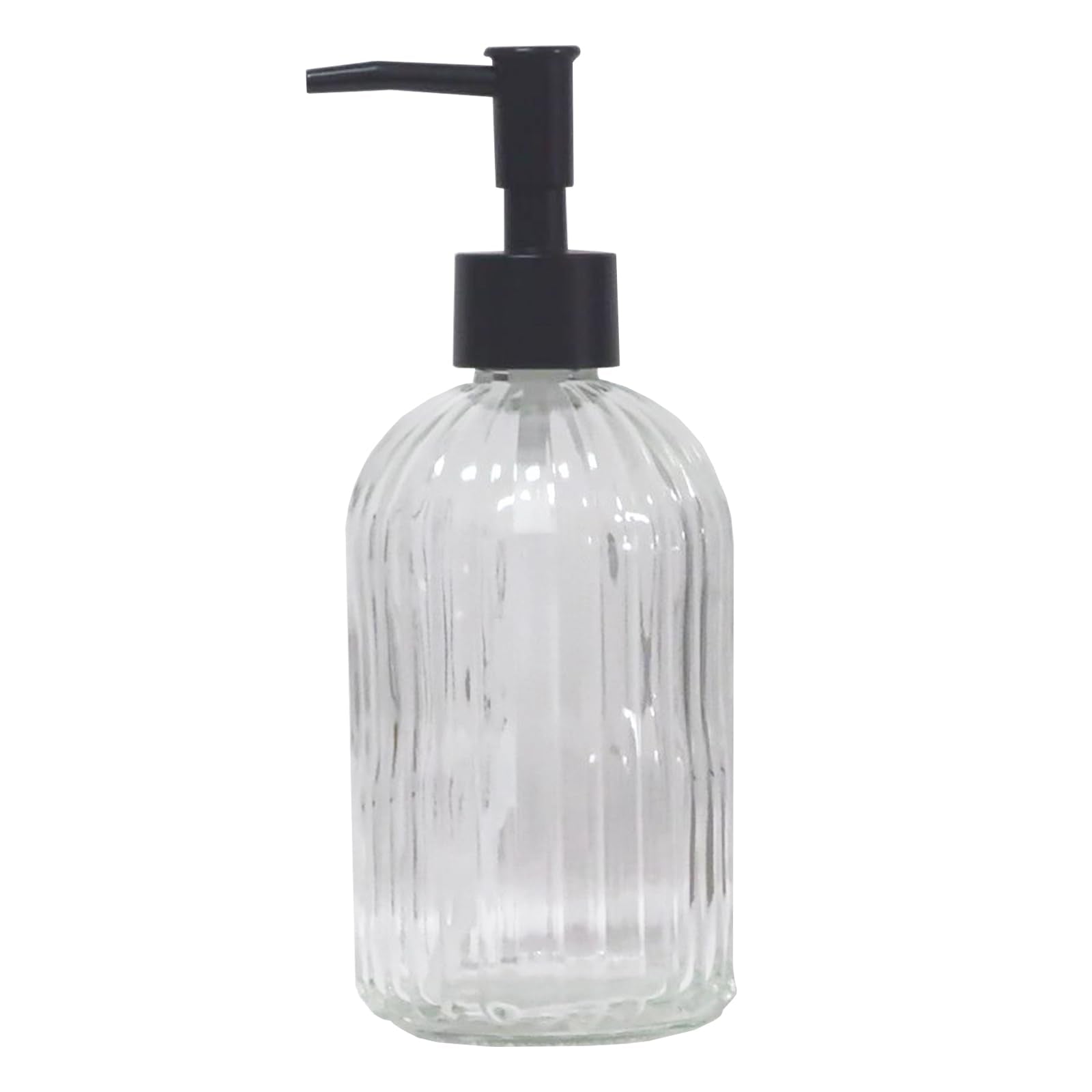 Clear Glass Soap Dispenser with Black Plastic Pump