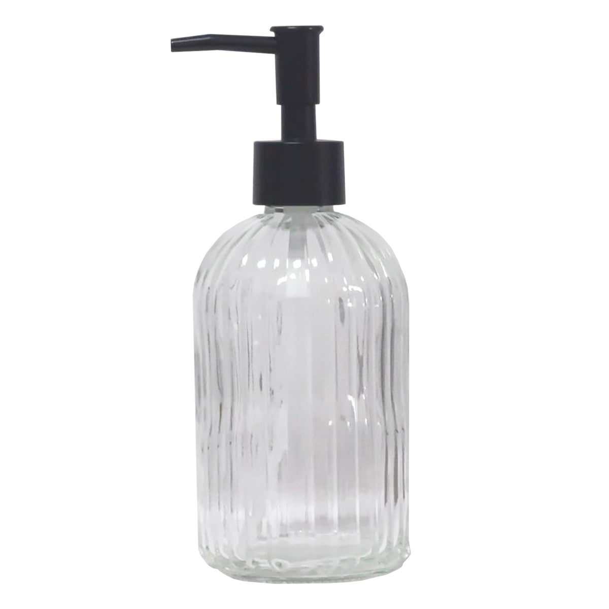 Clear Glass Soap Dispenser with Black Plastic Pump