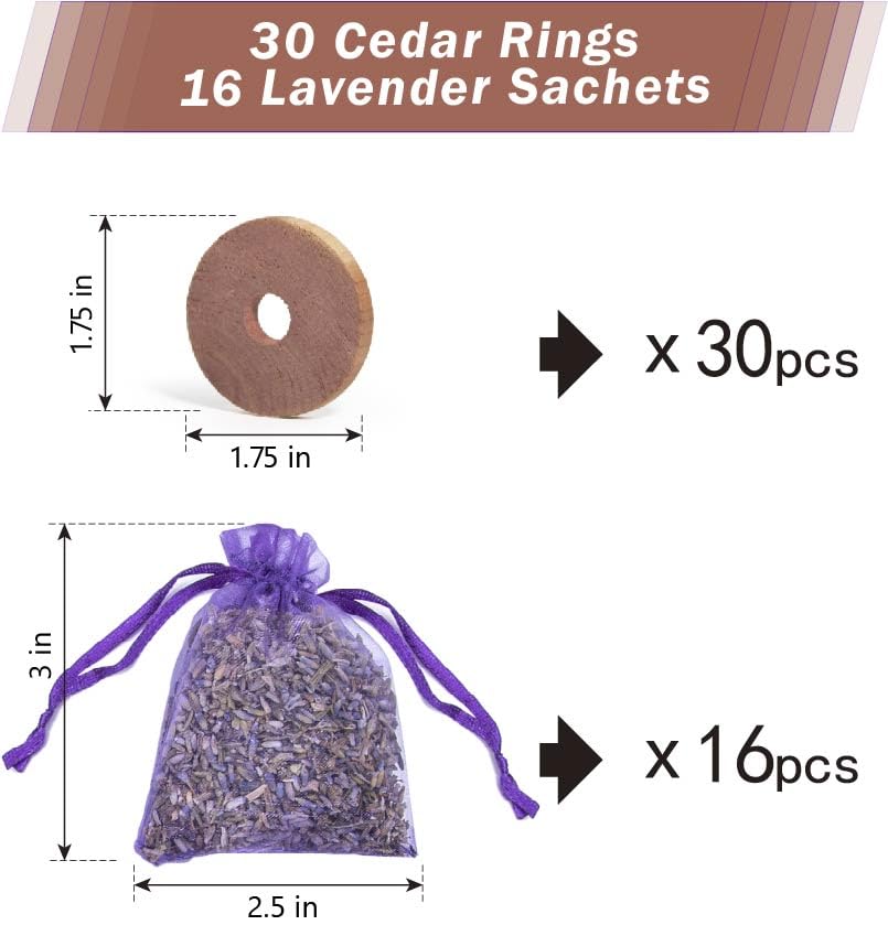 Pack of 30 Cedar Blocks and 16 Lavender Flower Sachets Craft Bag (46 Count)