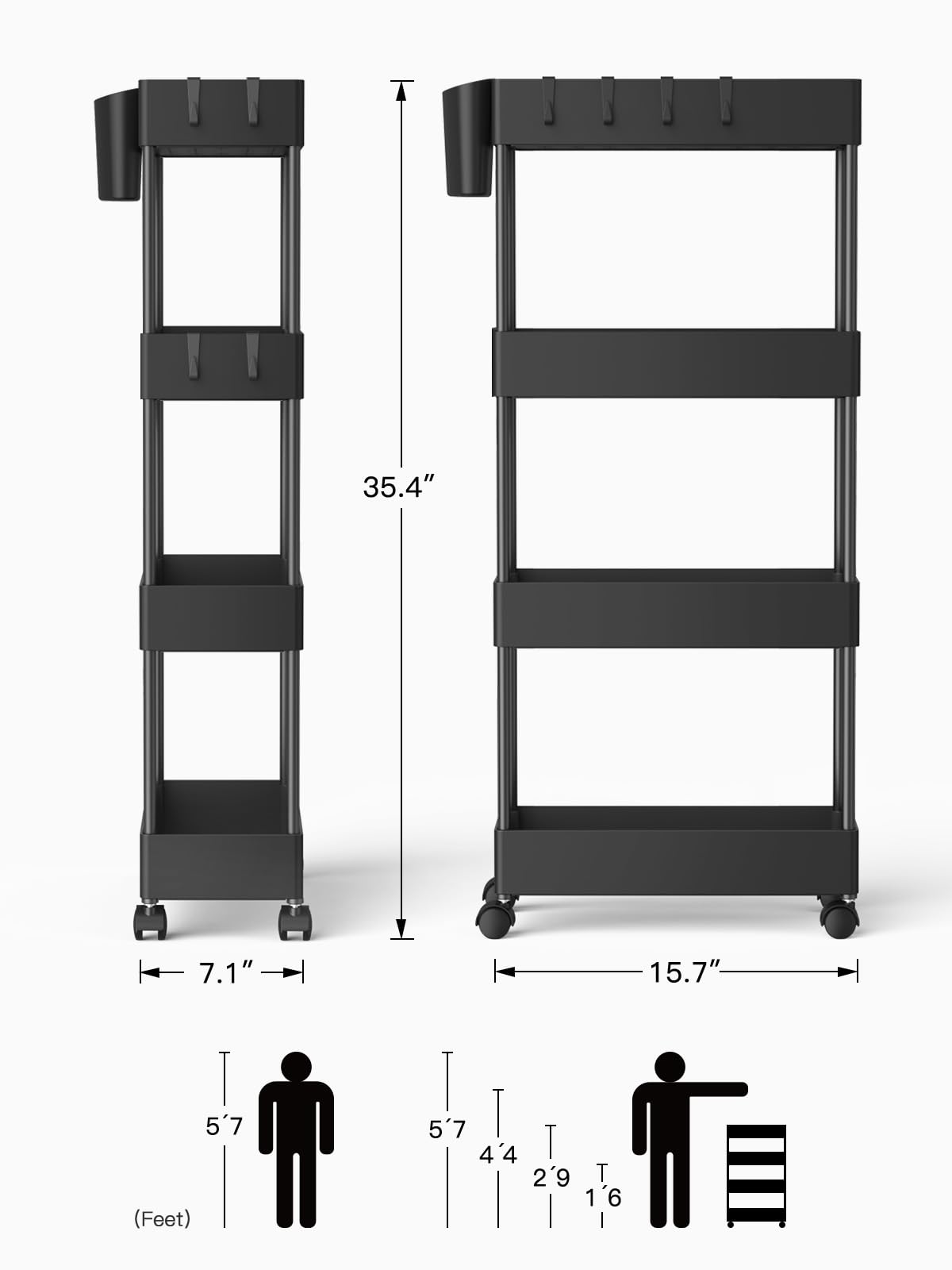 4 Tier Slim Storage Cart with Wheels