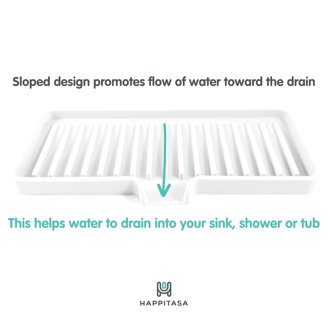 Silicone Soap Dish Tray and Sponge Holder with Drain Chute