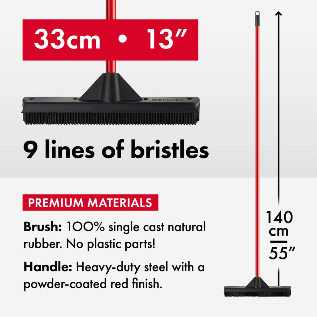 Pet Hair Remover Rubber Broom with Built in Squeegee