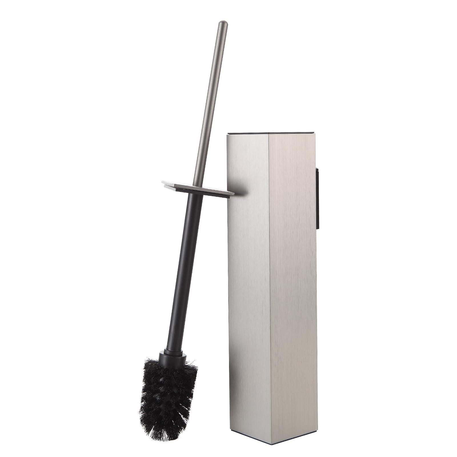 Toilet Brush and Holder Set Brushed Nickel Wall Mounted for Bathroom Square Design