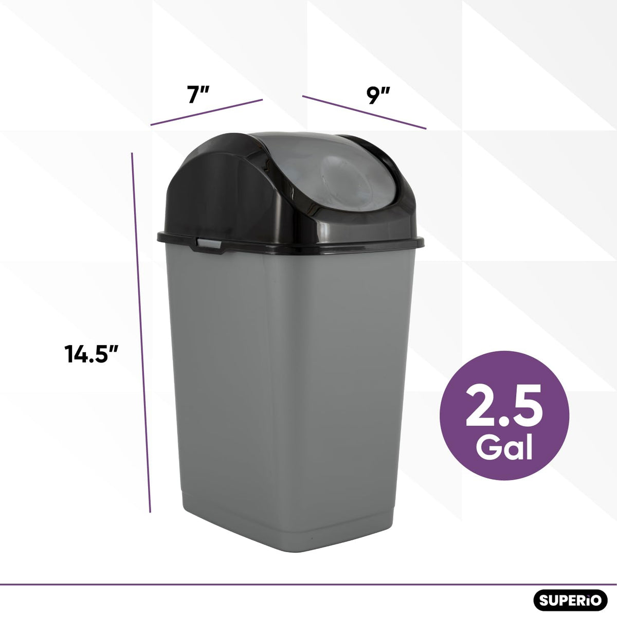 Small 2.5 Gallon Plastic Trash Can with Swing Top Lid