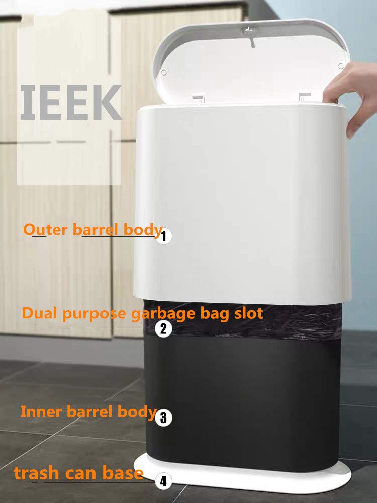 Slim Plastic Trash Can with Press Top Lid