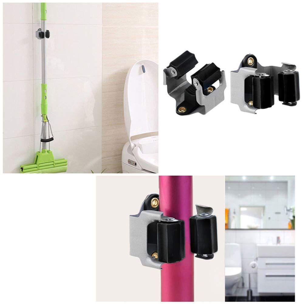 Broom Holder Wall Mount 10 Pack Heavy Duty Metal Mop Broomstick Shovel Handle Hanging Clips Clamp Organizer Hanger Rack Gripper Black (10 Count)