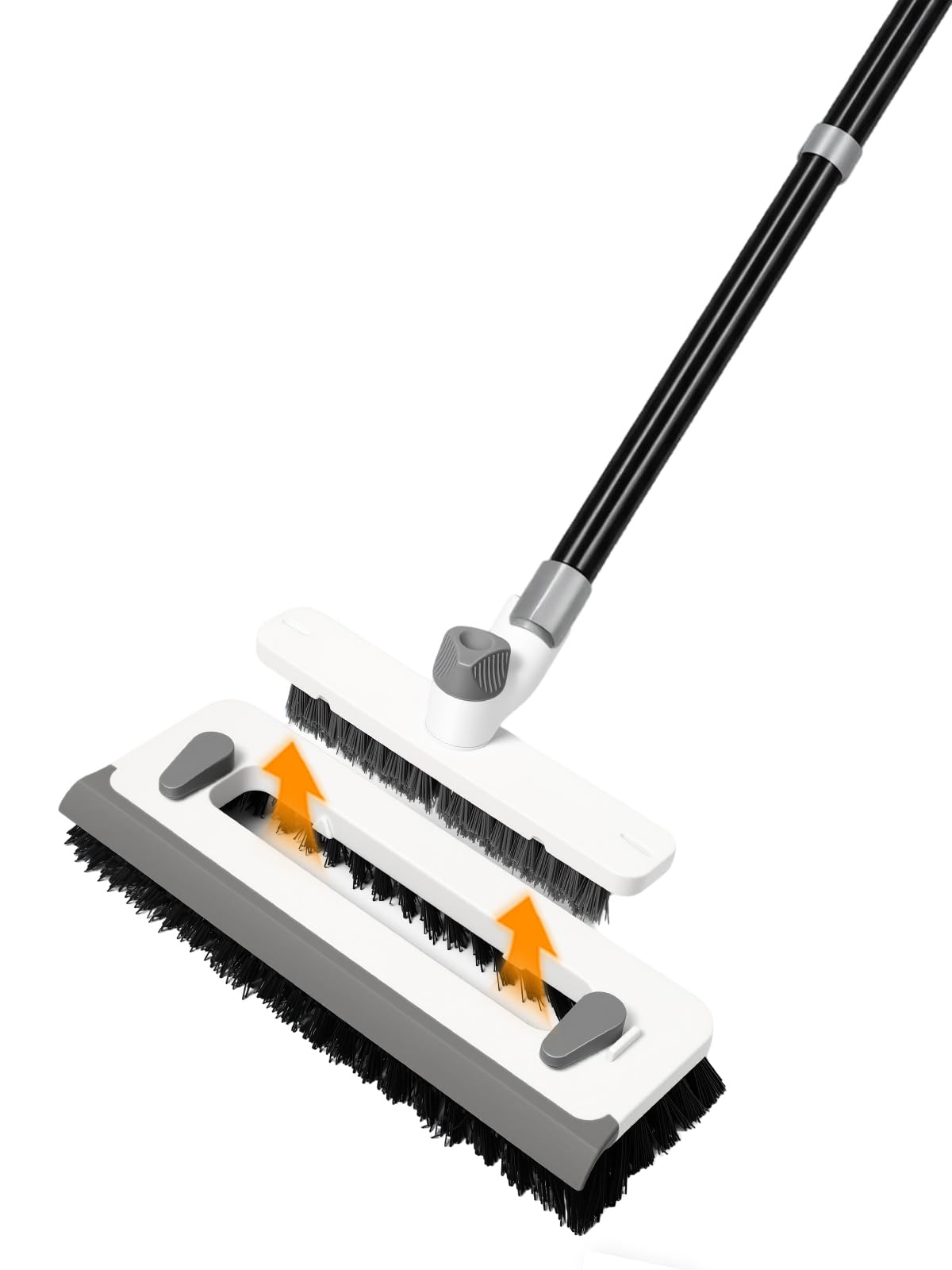 3 in 1 Floor Scrub Brush with Long Handle 55" Push Broom Stiff Bristle Scrubber Brush Squeegee Scrape & Detachable V