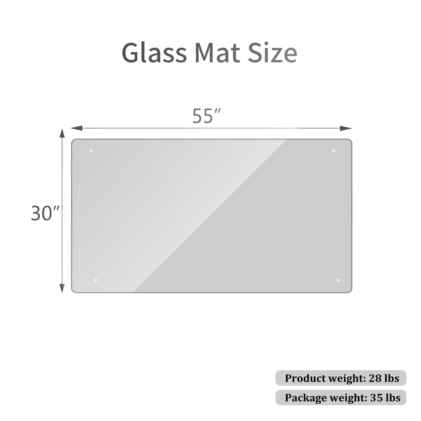 Tempered Glass] 30" x 55" Glass Office Chair Mat for Carpet