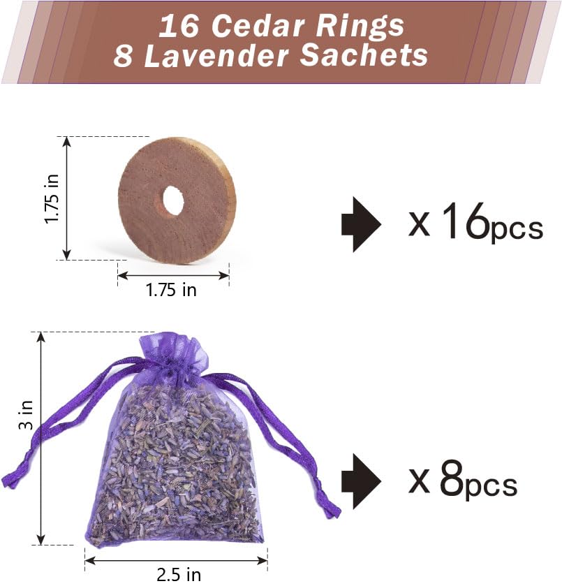 Pack of 16 Cedar Blocks and 8 Lavender Flower Sachets Craft Bag