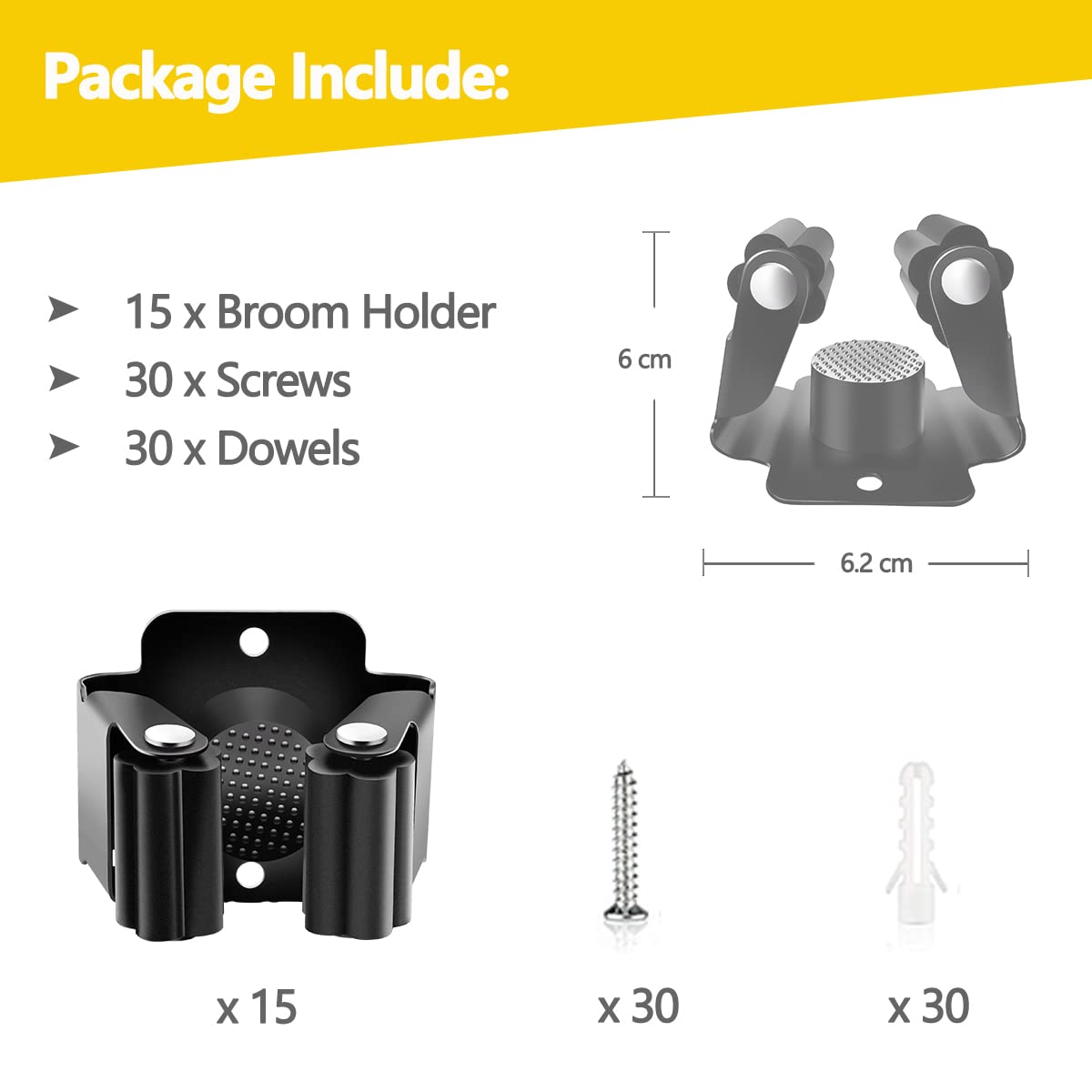 15 Pack Broom Holder Wall Mount (10 Count)