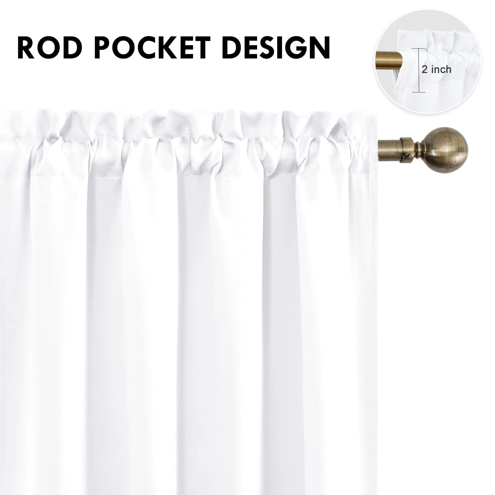 White Short Curtains 36 inches Long for Kitchen RV Bunk 2 Panels (2 Count)
